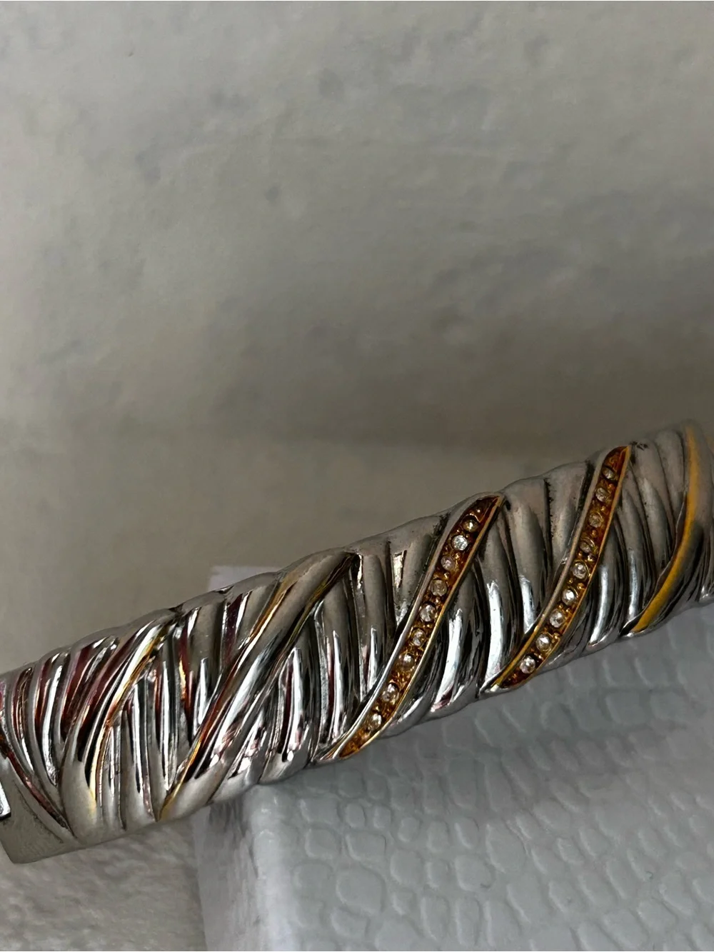 Silver and Gold-Tone Crystal Wrap Bangle Bracelet